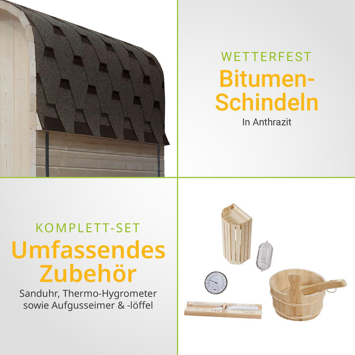 FASSSAUNA Nolvik L inkl. Zubehör-Set - Naturfarben, Holz (185/194/180cm) - Artsauna