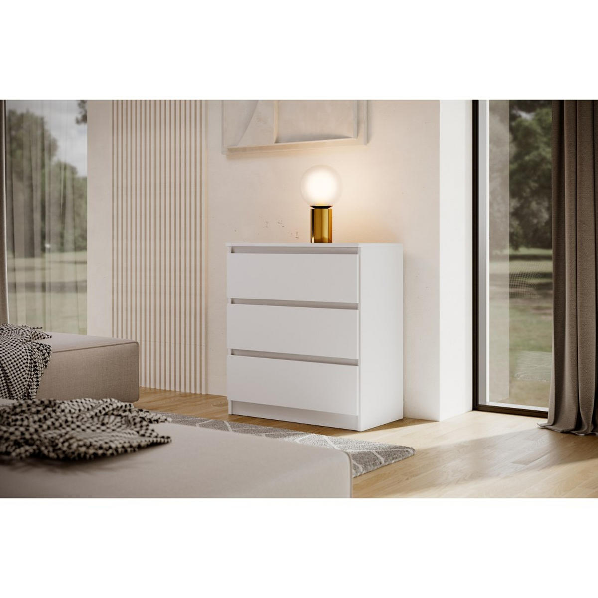 KOMMODE Lemon 70 cm mit drei Schubladen weiß matt - Weiß, Holzwerkstoff (70/78.5/39cm) - Beautysofa