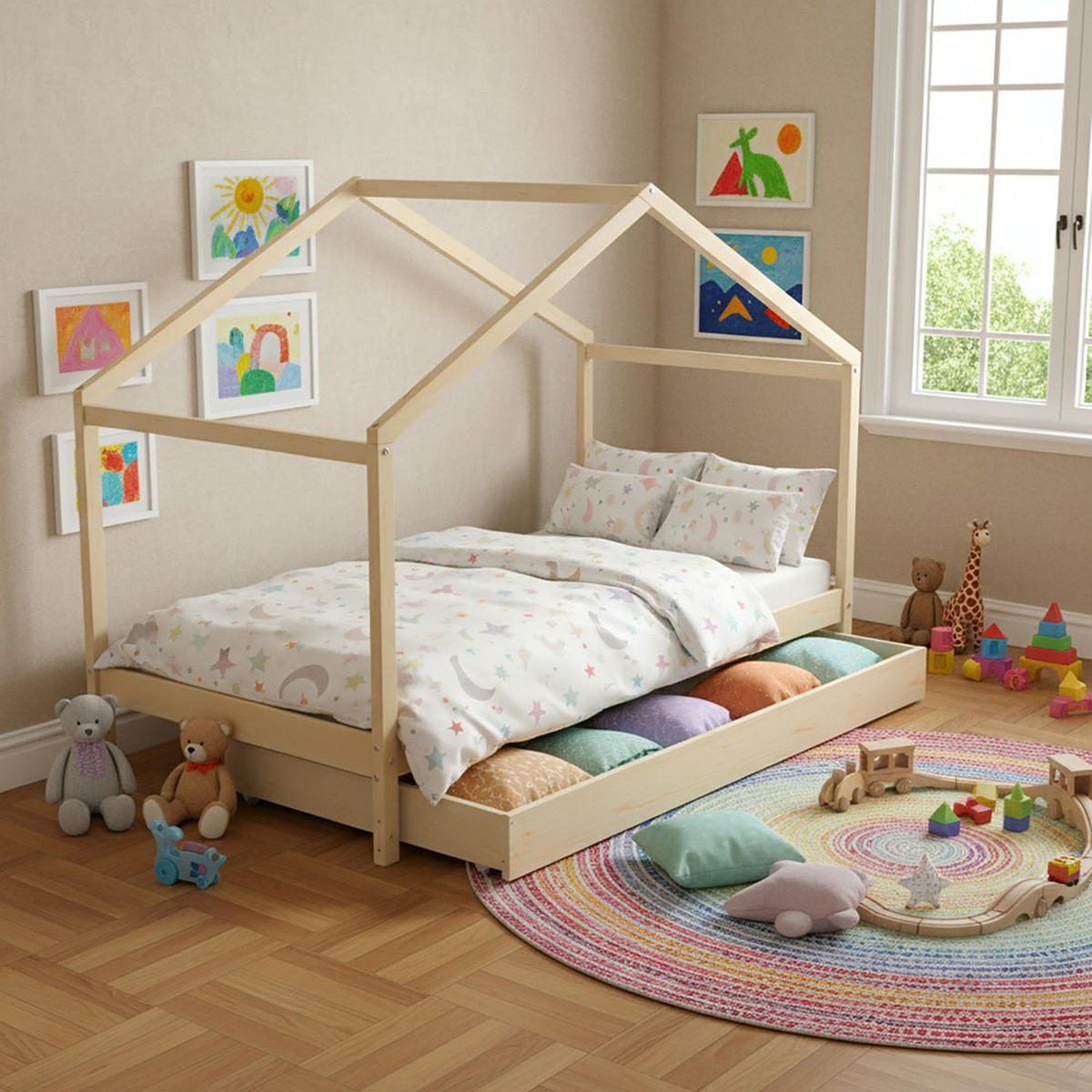 HAUSBETT KOALA mit Schublade/ Kinderbett 90x190 - Natural - Naturfarben, Holz (90/190cm) - Weber Industries