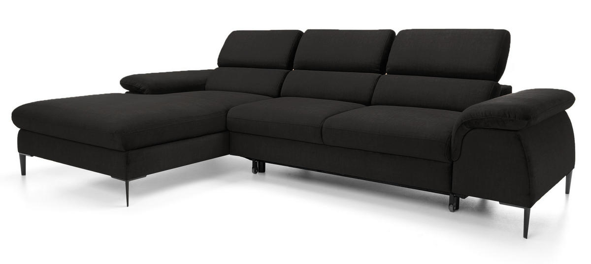 ECKSOFA L-Form 290 cm Amaro M mit Schlaffunktion, Links, Schwarz - Schwarz, Holz (288/182cm) - Emporius