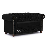 CHESTERFIELD-SOFA 2-sitzer Cleo Blink Schwarz Samt mit Kristallsteppung und braunen Massivholzfüßen - Schwarz/Braun, Holz/Textil (148/72/86cm) - S-Style Möbel