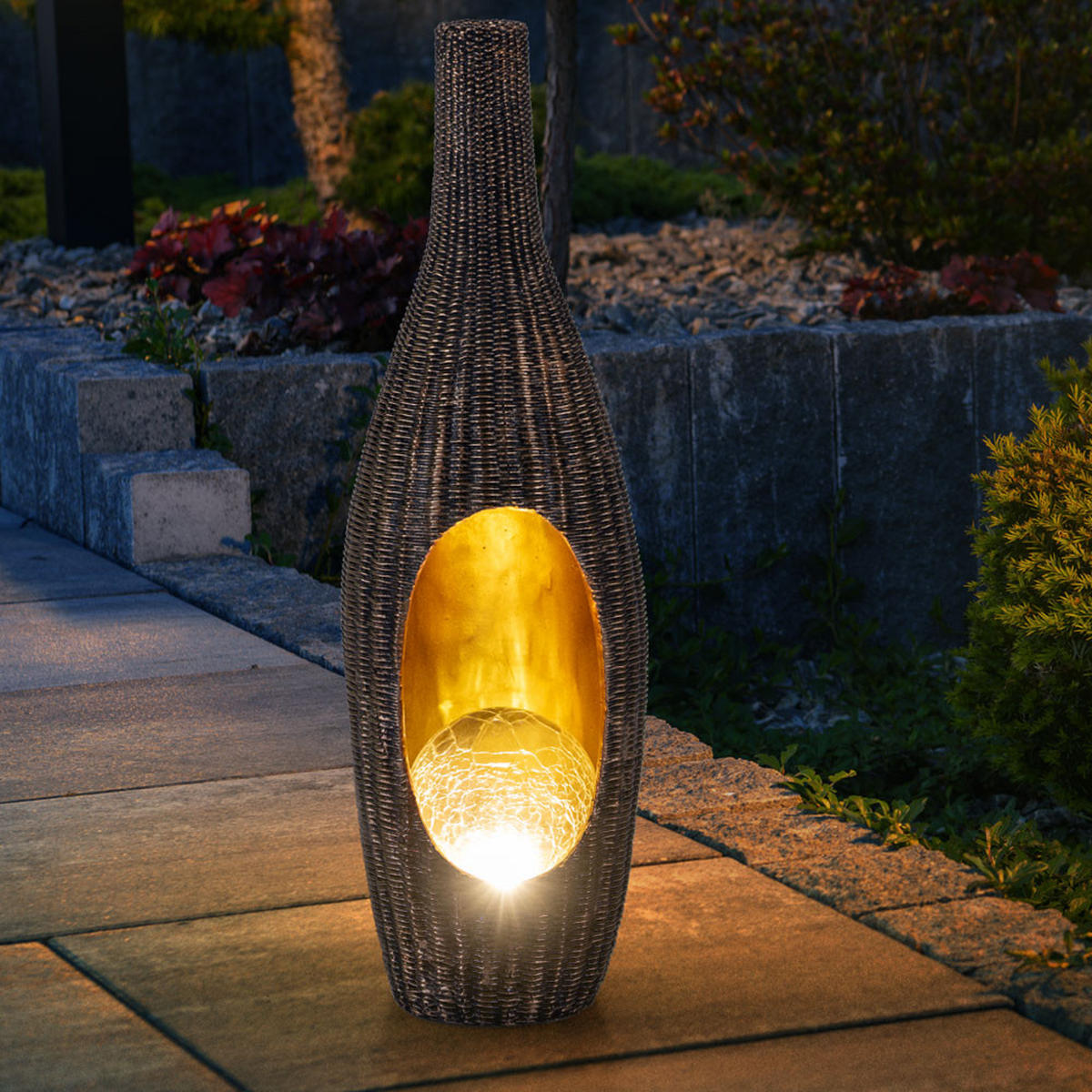 LED AUSSENLEUCHTE Rattan Design Braun 2er Set - Braun, Kunststoff (14.3/13/45.5cm) - Globo Lighting