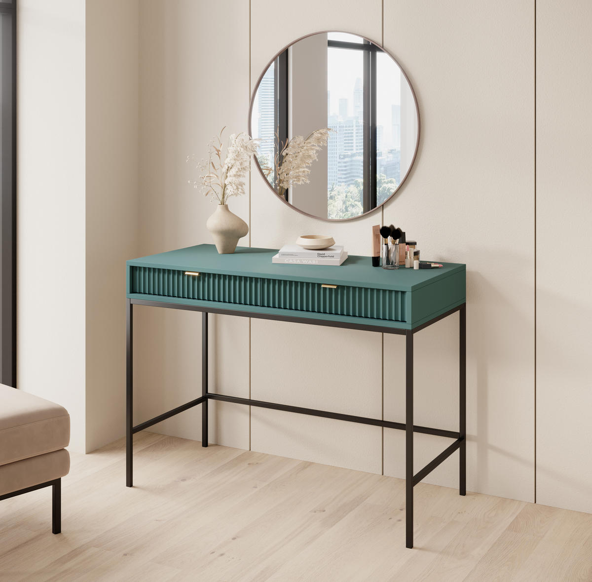 SCHMINKTISCH ZOVA Pastellgrün 104x77x50 cm Little table, Freistehend - Jadegrün/Pastellgrün, Holzwerkstoff/Metall (50/104/77cm) - DomoHome