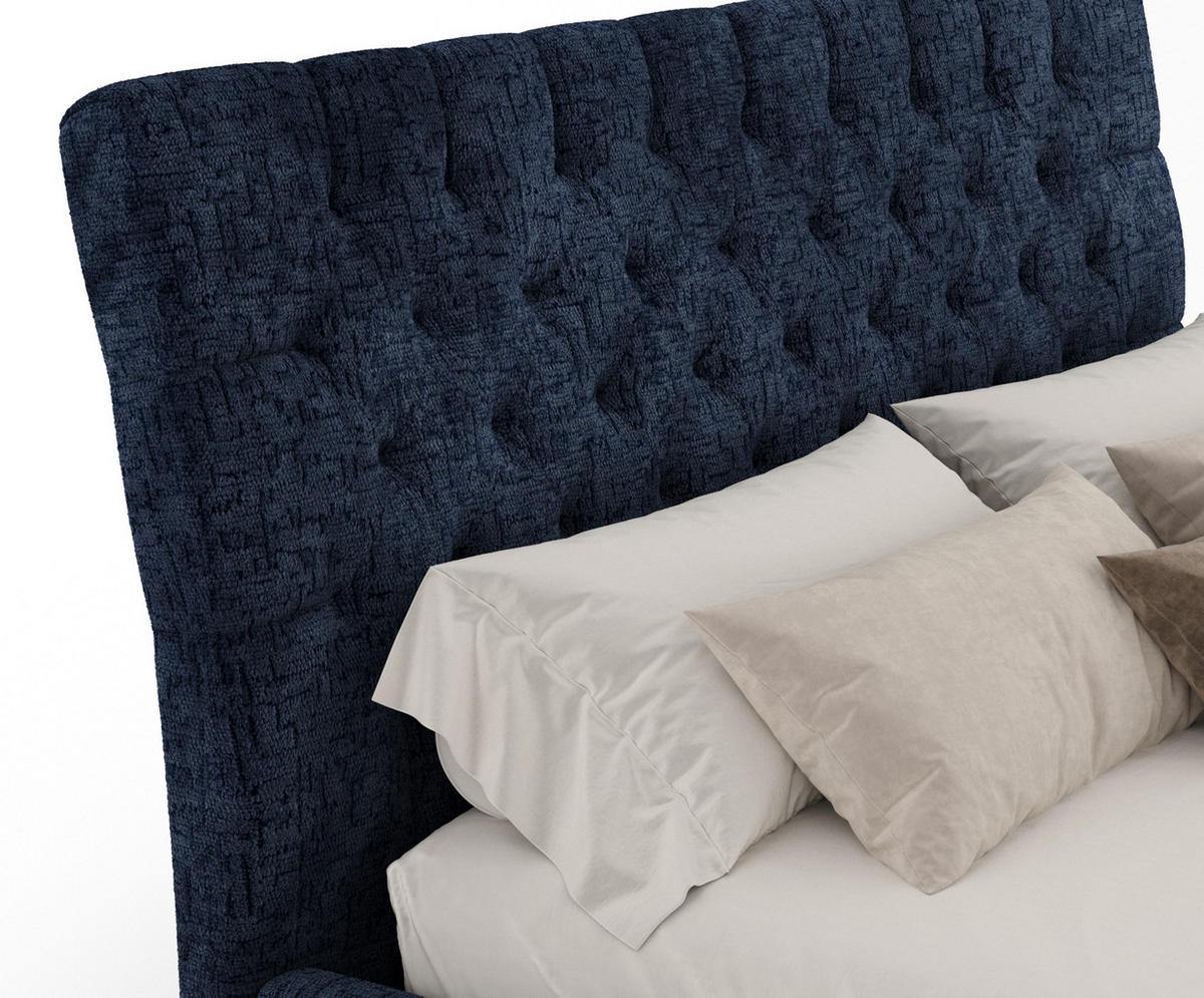 POLSTERBETT Vezzola Marineblau 180/200 cm im Chenille-Stoff - Naturfarben/Dunkelblau, Holz/Holzwerkstoff (180/200cm) - Maison de Reve
