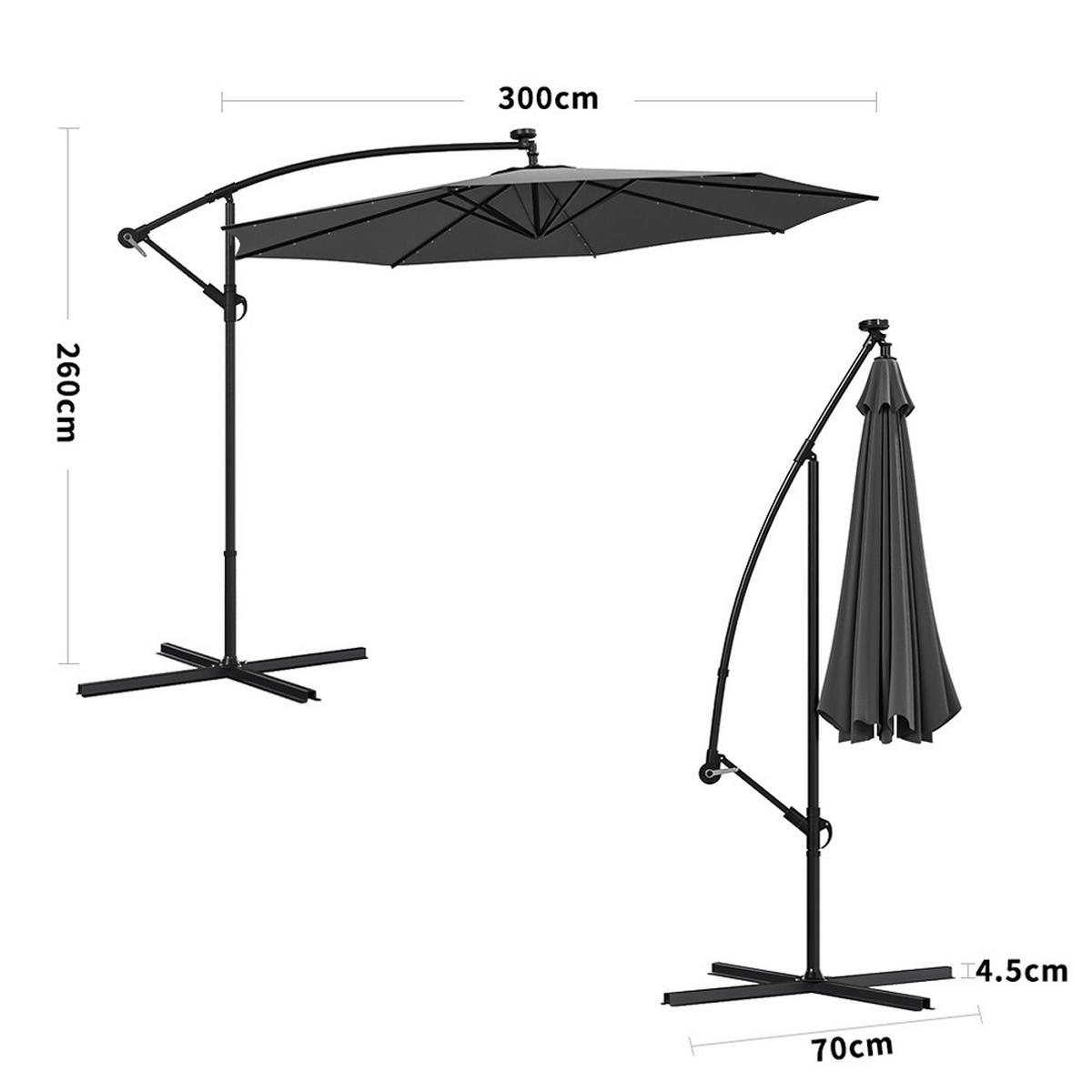 AMPELSCHIRM mit Kreuzständer aus Polyester Metall in Schwarz drehbar 360° neigbar 60° 3 x 2.6m Garten Balkon - Schwarz, Metall (300/240cm) - Livingandhome
