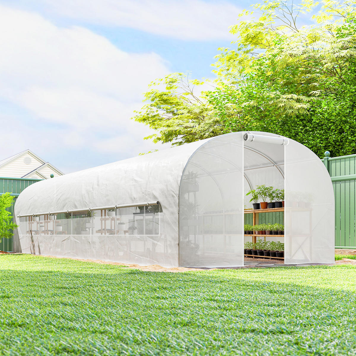GEWÄCHSHAUS DE-12084 mit 2 großen Fenstern & Türen Weiß - Weiß, Kunststoff (295/198/798cm) - ComfortXL