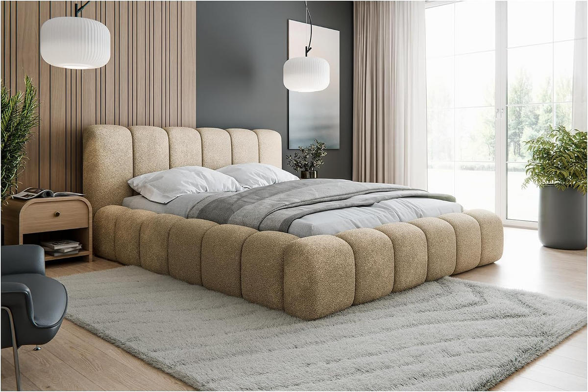 BETT SOFINA MORF - Hellbraun, Holzwerkstoff (200/200cm) - Meblini