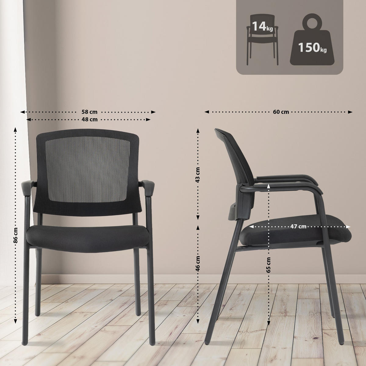 STAPELSTUHL 2er Set Metall Schwarz - Schwarz, Textil/Metall (58/86/60cm) - CLP