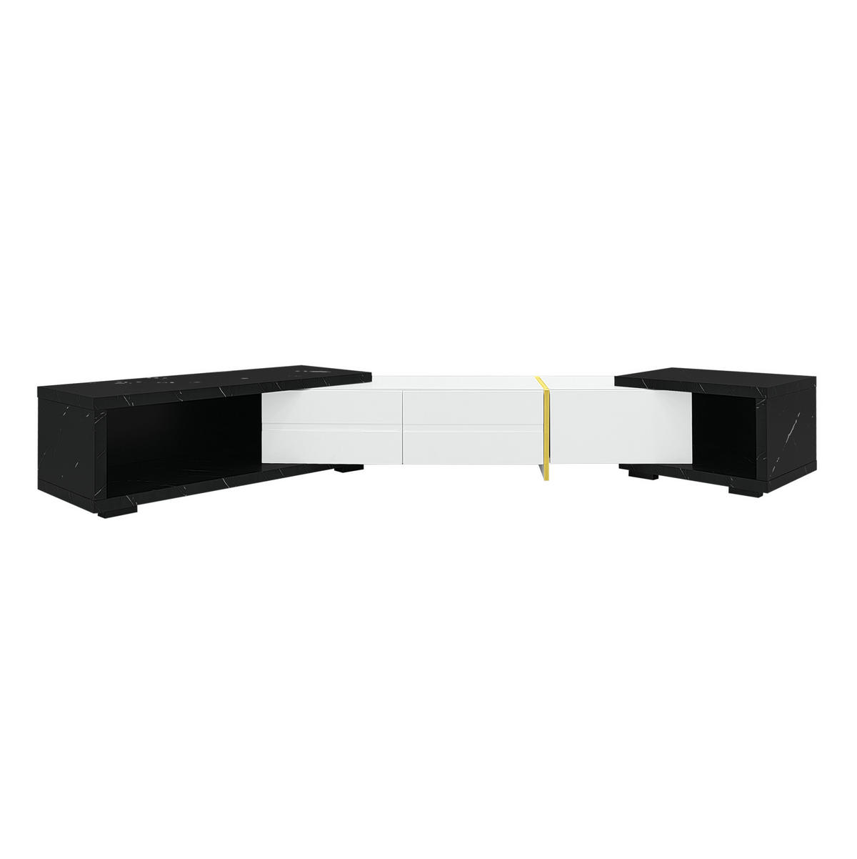 TV-SCHRANK erweiterbar in Weiß Hochglanz und schwarzer Marmoroptik 140–260/40/30 cm - Weiß, Holzwerkstoff (260/30/40cm) - Redom