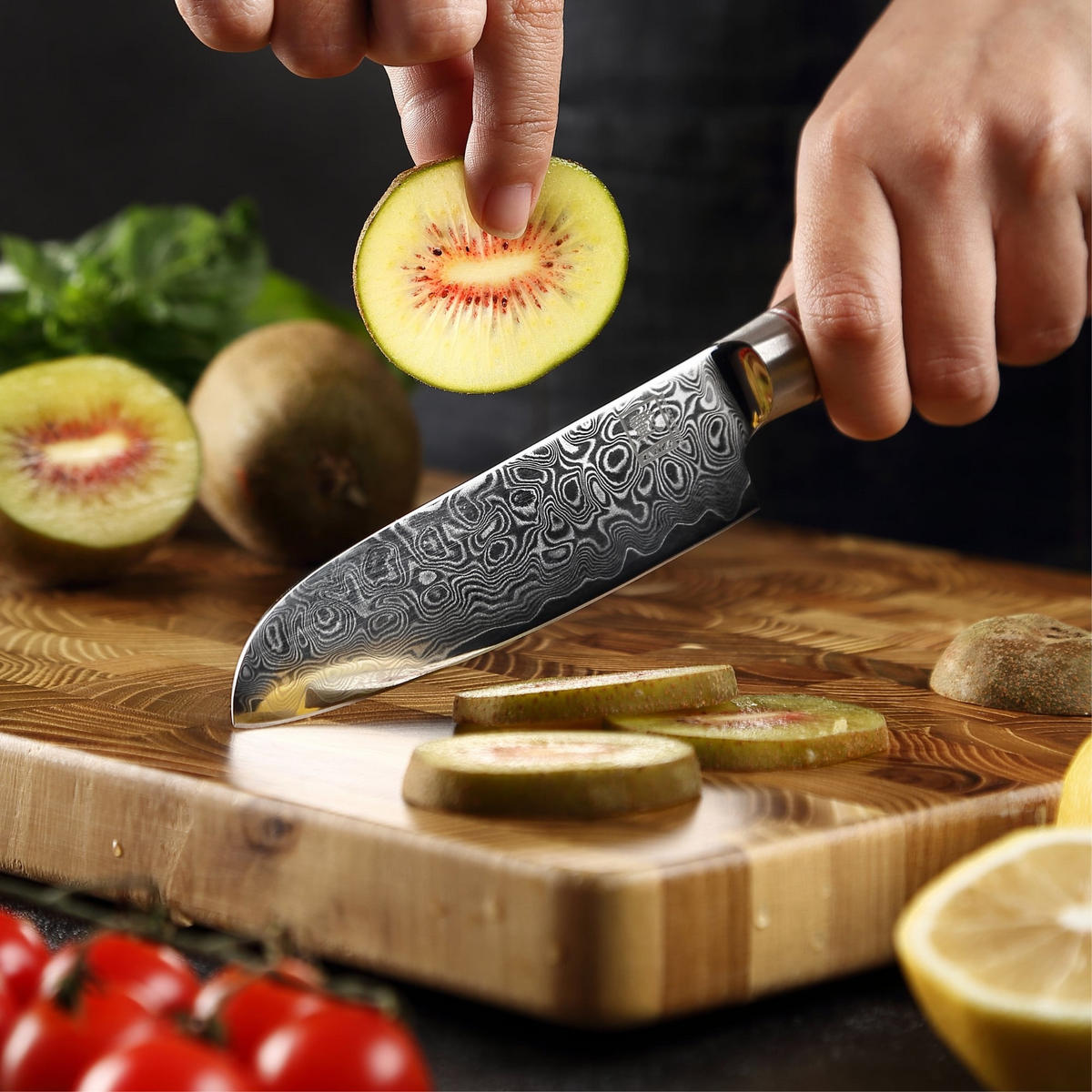 KLEINES SANTOKUMESSER 12 cm - Nussbaumfarben, Holz/Metall (24cm) - Zayiko