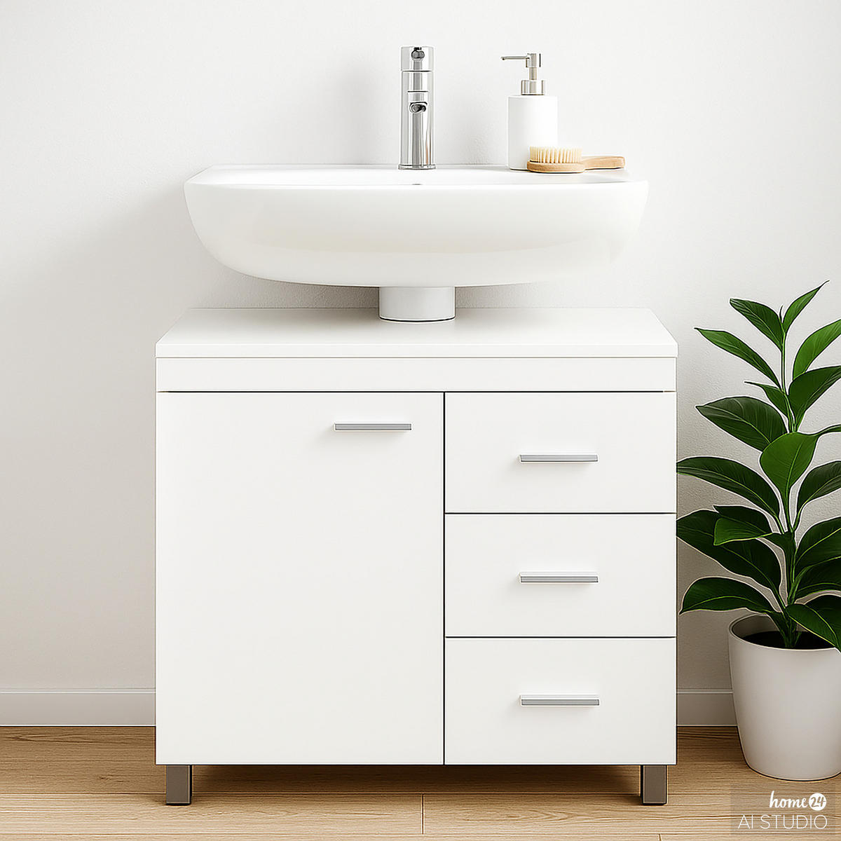 WASCHBECKENUNTERSCHRANK mit Schublade - Weiß - Weiß, Holzwerkstoff (70/64/30cm) - home24