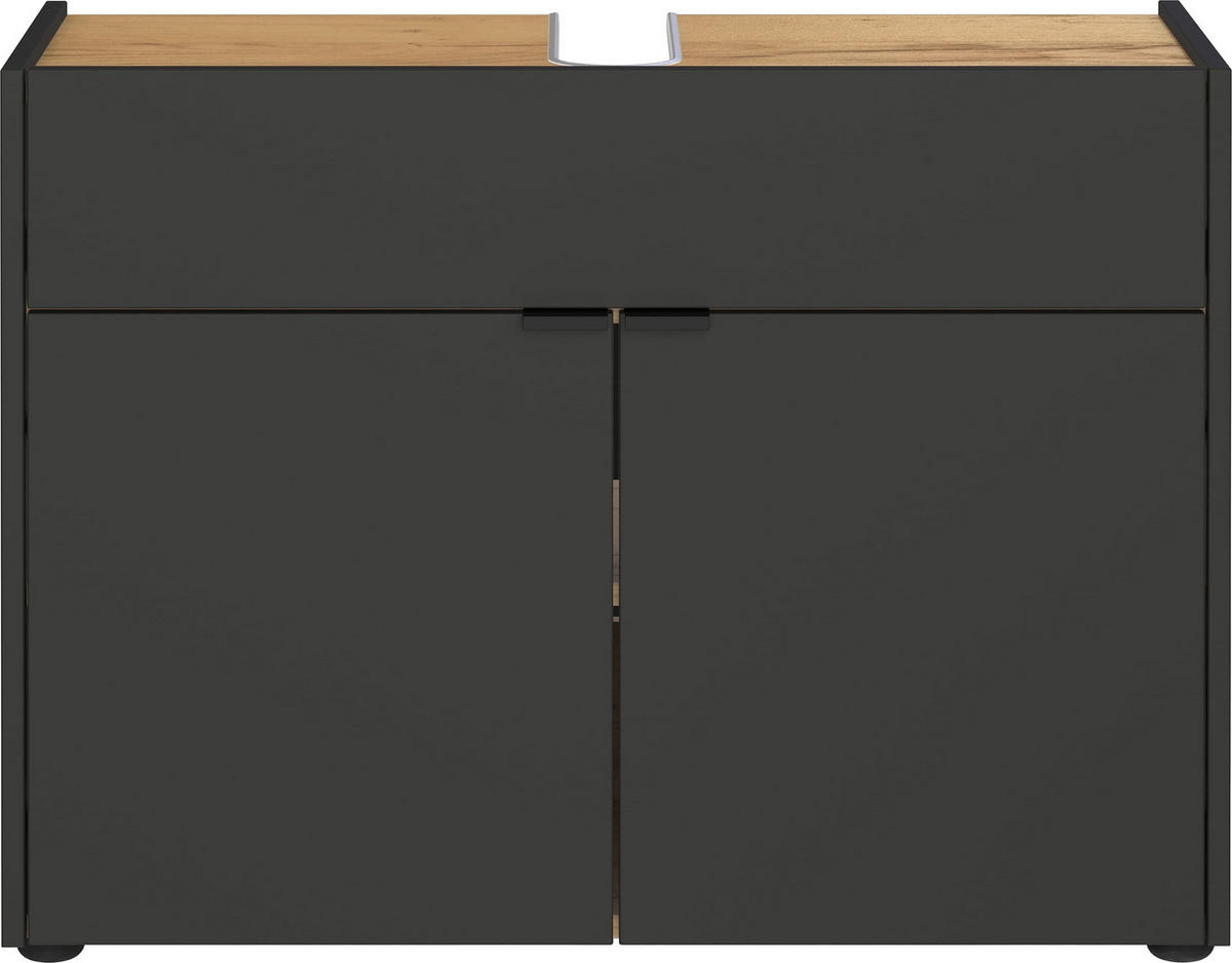 UNTERSCHRANK 80x34x60 cm stoßfest mit Siphonaussparung und Easy-Clean-Oberfläche, Grau-Beige 80x34x60 cm - Grau, Holz/Metall (80/60/34cm) - KADIMA DESIGN