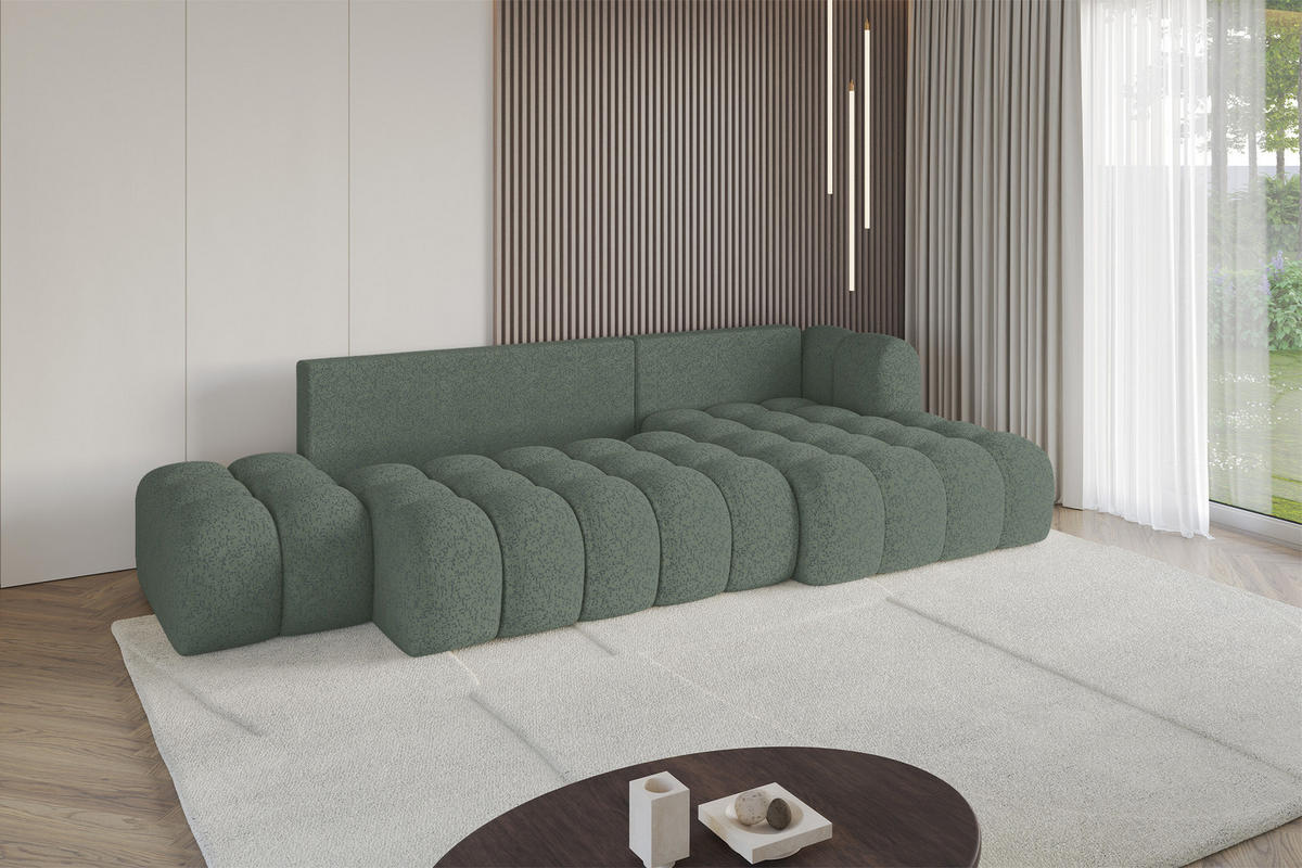 ECKSOFA mit Schlaffunktion Ottomane RECHTS OLEA-L2 321x164x75 Grün Tissu - Waldgrün/Schwarz, Holzwerkstoff/Kunststoff (164/321cm) - ALTDECOR