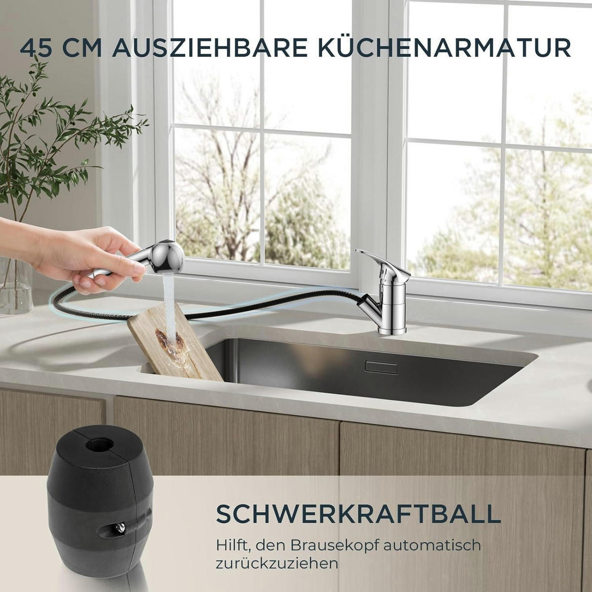 KÜCHENARMATUR mit Brause poliert Chrom - Silberfarben, Metall (12/12/19cm)
