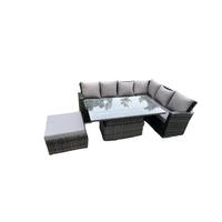 GARTENSET Polyrattan 7-Sitzer - Dunkelgrau/Grau, Glas/Kunststoff - Fimous