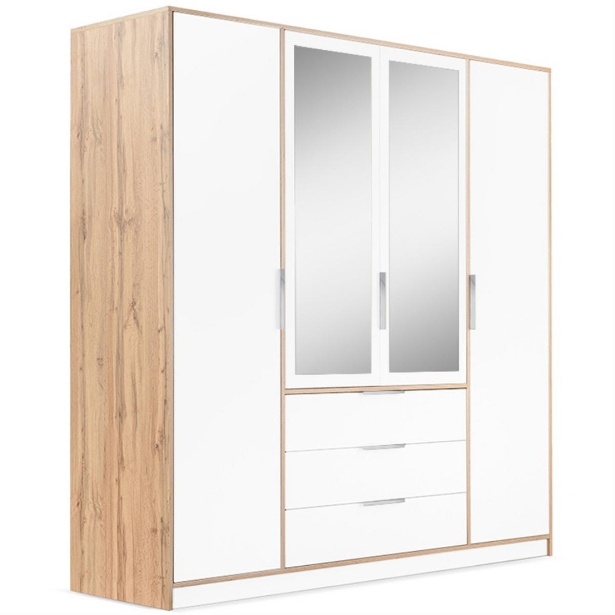 DREHTÜRENSCHRANK Livo mit 4 Türen und 3 Schubladen, weiß+eiche Wotan, 200 cm - Eiche Wotan/Weiß, Holzwerkstoff (200/200/57cm) - Beautysofa