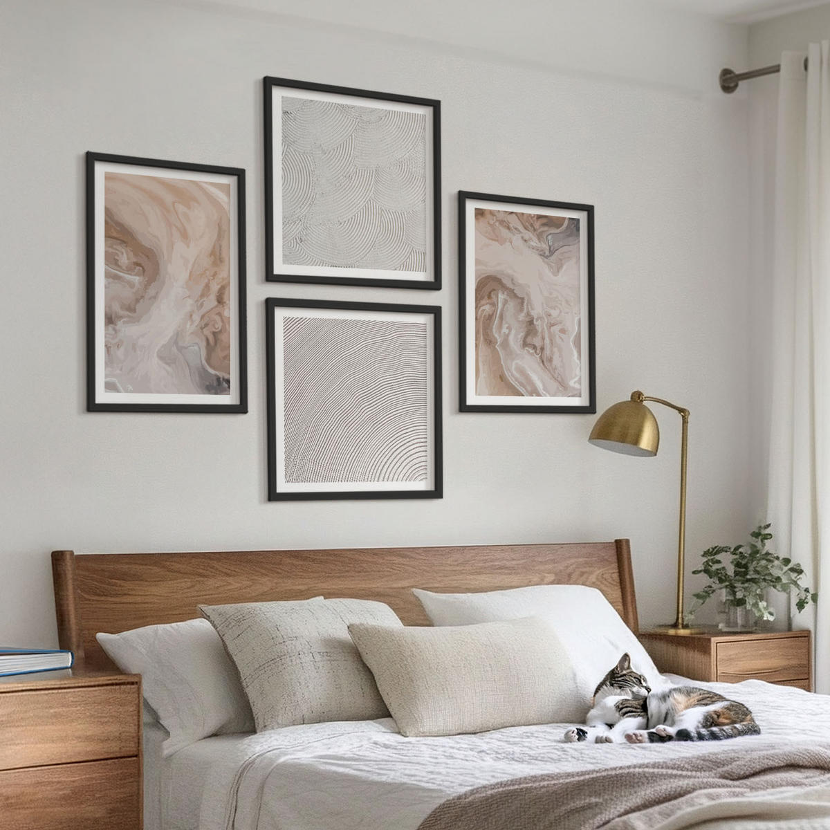 WANDBILDER 4er-Set - 50x50 cm & 40x60 cm Schwarzer Rahmen - Marmorstein-Texturmuster - Schwarz, Kunststoff (50/50cm) - ArtPrintCave