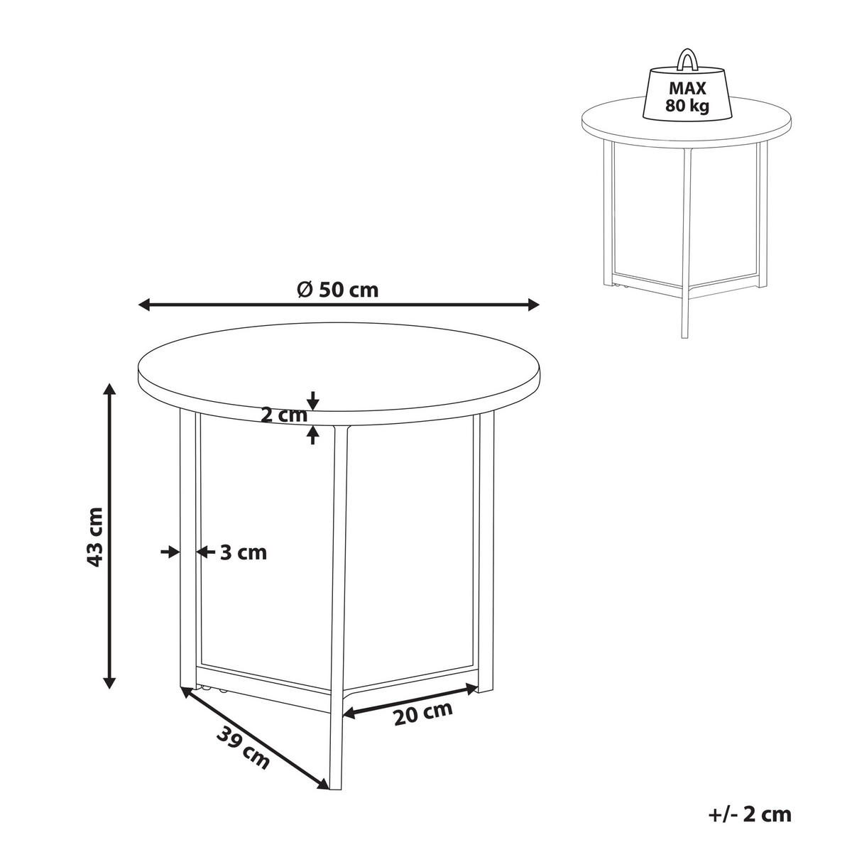 BEISTELLTISCH dunkler Holzfarbton/schwarz 50 cm Tippo - Dunkelbraun/Schwarz, Holzwerkstoff (50/39/43cm) - Beliani