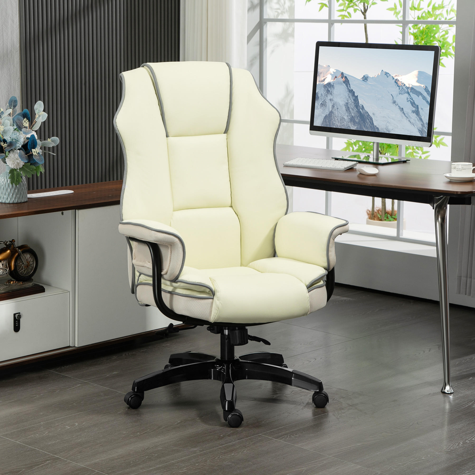 BÜROSTUHL Ergonomisch Schreibtischstuhl mit Liegefunktion, Drehfunktion Creme - Creme, Kunststoff (80/124/76cm) - Vinsetto
