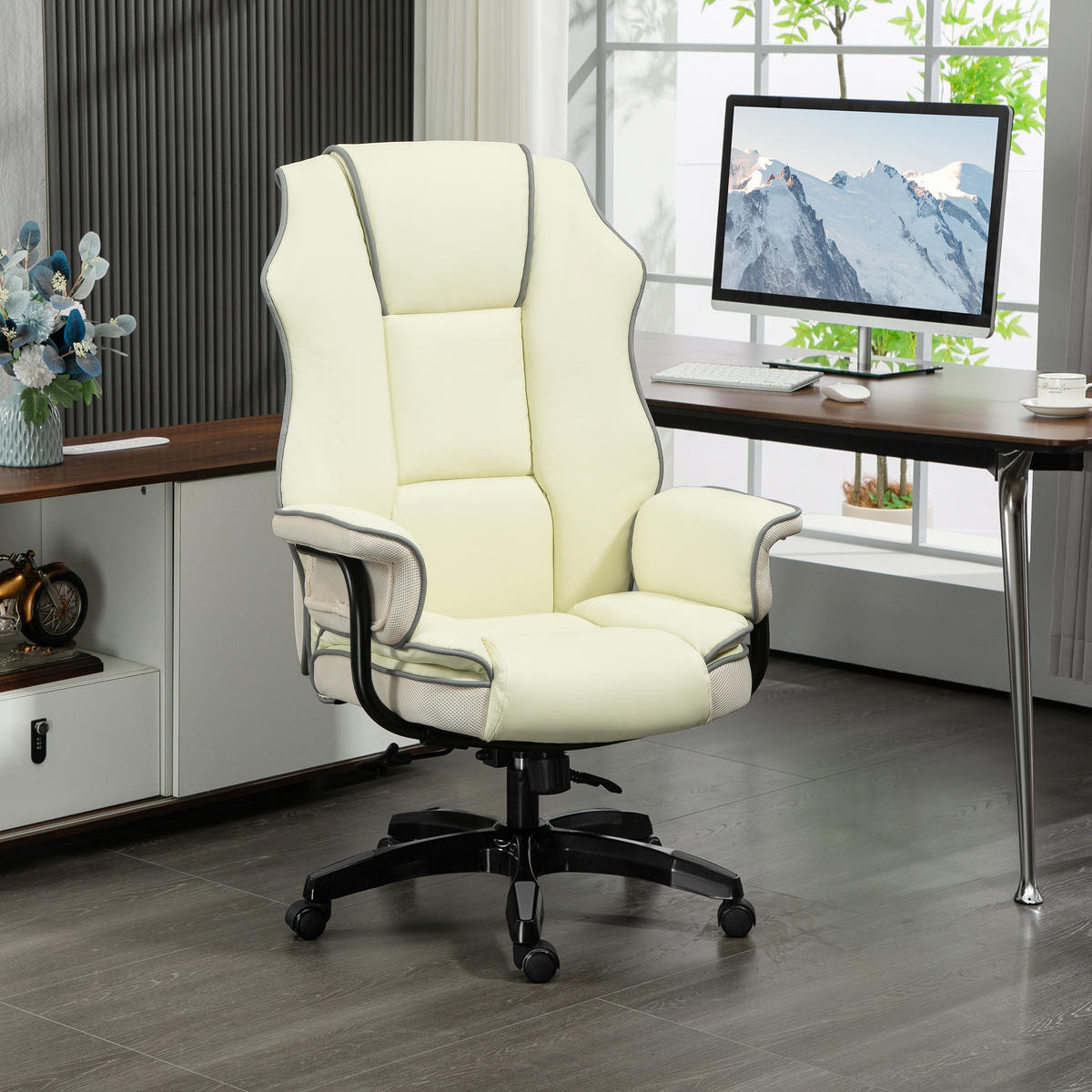 BÜROSTUHL Ergonomisch Schreibtischstuhl mit Liegefunktion, Drehfunktion Creme - Creme, Kunststoff (80/124/76cm) - Vinsetto