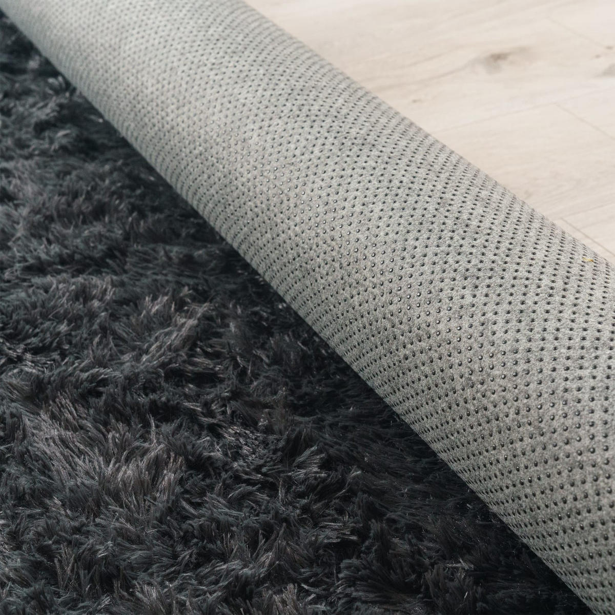 TEPPICH Hochflor Shaggy waschbar Unifarben Schlafzimmer schmutzabweisend Anthrazit Läufer 80x150 - Anthrazit, Textil (80/150cm) - KADIMA DESIGN