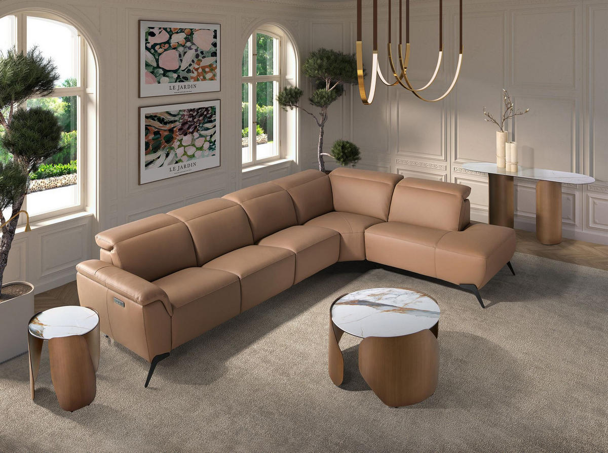 ECKSOFA Modulares Relax-Chaiselongue-Sofa rechts aus braunem Leder 376/240/104cm - Ecru/Hellbraun, Leder/Holz (376/240cm) - ANGEL CERDA