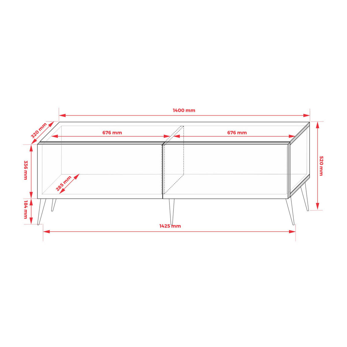 TV-SCHRANK : Ziegelrot, 140 x 52 x 32 cm, Goldene Beine - Rot/Goldfarben, Holzwerkstoff/Metall (140/52/32cm) - 3XE LIVING