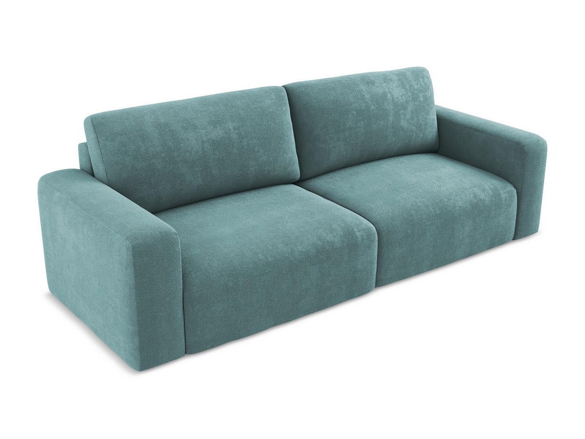 3-SITZER SOFA mit Schlaffunktion Chenille Stoff Blau - Blau/Beige, Kunststoff/Textil (244/79/102cm) - Makamii