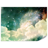 FOTOTAPETE für Kinderzimmer Kosmische Nebelwolken Sterne Galaxie Mystisch 350x256 - Türkis/Pastellgrün, Papier (350/256cm) - Muralo