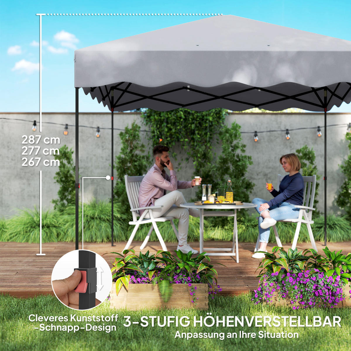 PAVILLON ca.3x 3m - Hellgrau, Metall (297/287/297cm) - Outsunny
