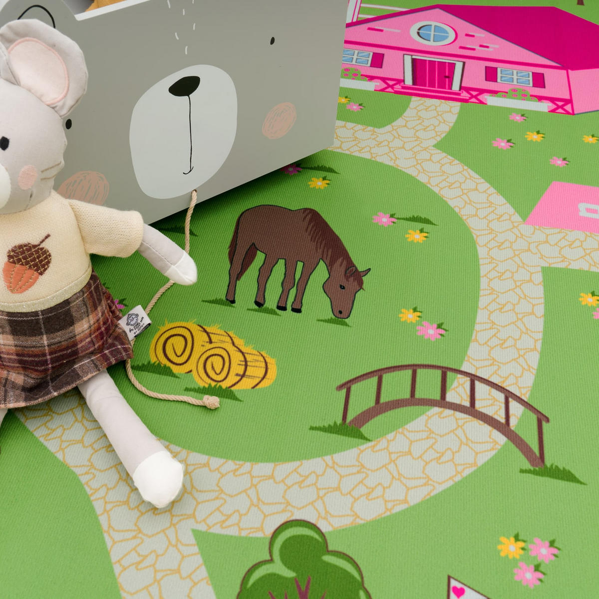 KINDERTEPPICH waschmaschinenwaschbar Bauernhof‑Straßen Kinderzimmer schmutzabweisend Grün Rechteckig 80x150 - Grün, Textil (80/150cm) - KADIMA DESIGN
