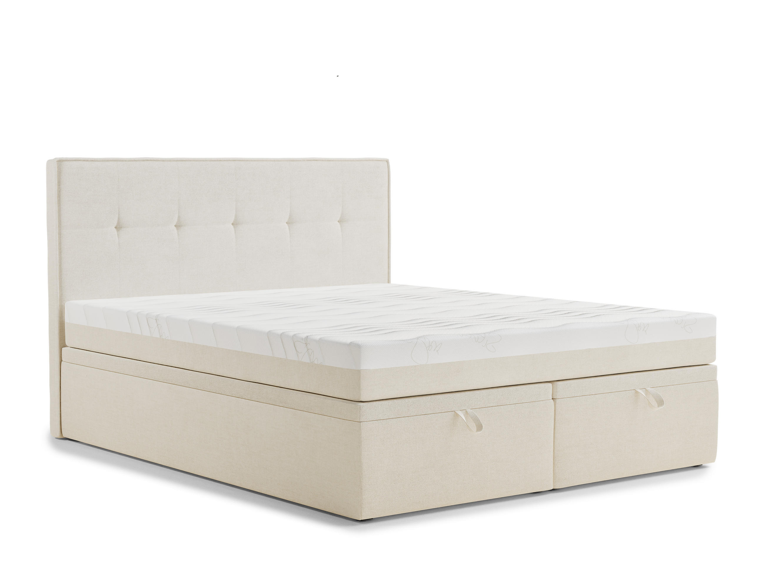 BOXBETT 200/200 cm Comfrey, in Creme, Matratze, gepolstertes Kopfteil, Bettkasten, H3 = fest - Creme/Schwarz, Holz/Holzwerkstoff (200/200cm) - Maison de Reve