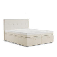 BOXBETT 200/200 cm Comfrey, in Creme, Matratze, gepolstertes Kopfteil, Bettkasten, H3 = fest - Creme/Schwarz, Holz/Holzwerkstoff (200/200cm) - Maison de Reve