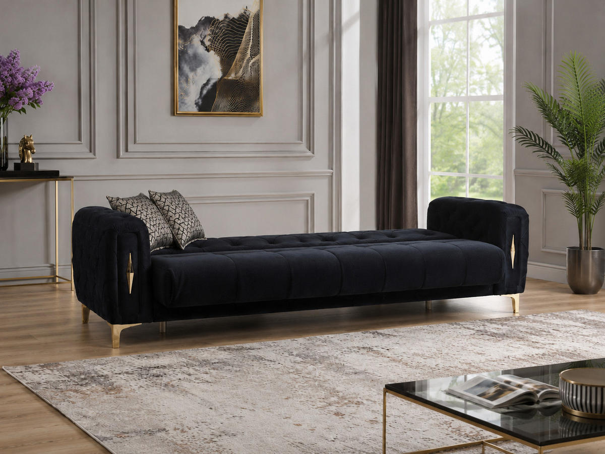 3-SITZER SOFA Patna Schwarz - Schwarz, Holzwerkstoff/Kunststoff (240/85/100cm)