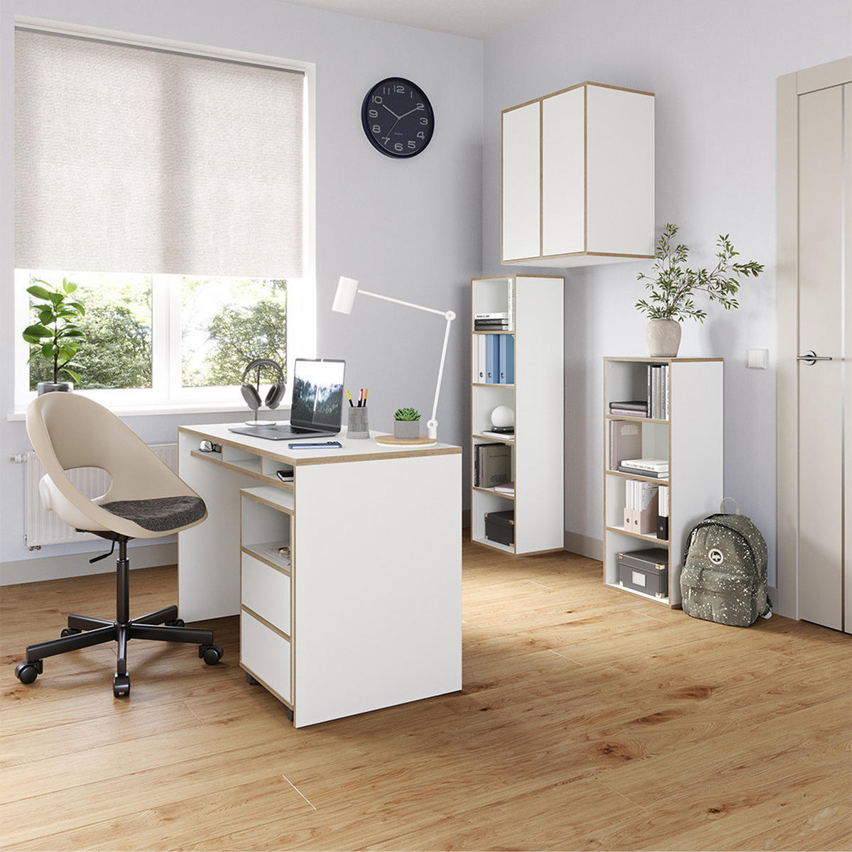 BÜCHERREGAL Tetrix Weiß 40 x 140 cm mit 5 Fächern - Beige/Weiß, Holzwerkstoff (40/140/30cm) - Vicco