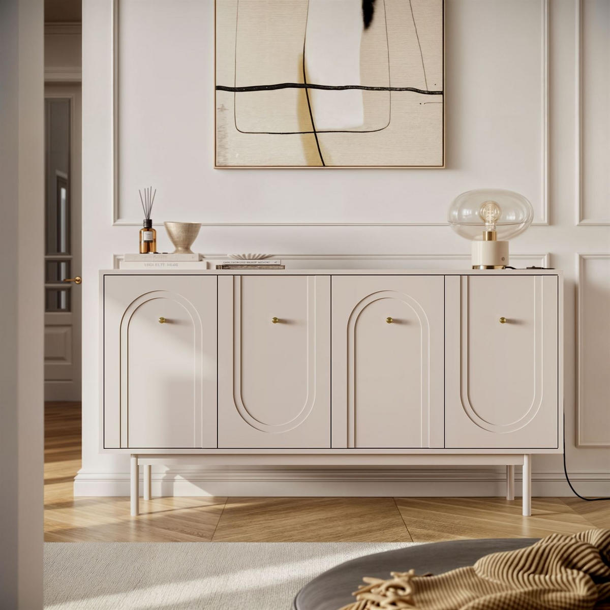 SIDEBOARD LIBERTY 4D auf Holzbeinen kaschmirfarben - Kaschmir, Holzwerkstoff (154/82/39cm) - Lookway