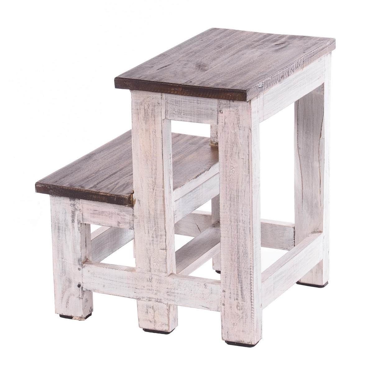 TRITTLEITER STEP Recyclingholz zweistufig 05 weiß-natur - Multicolor, Holz (37/46/37cm) - DESIGN DELIGHTS