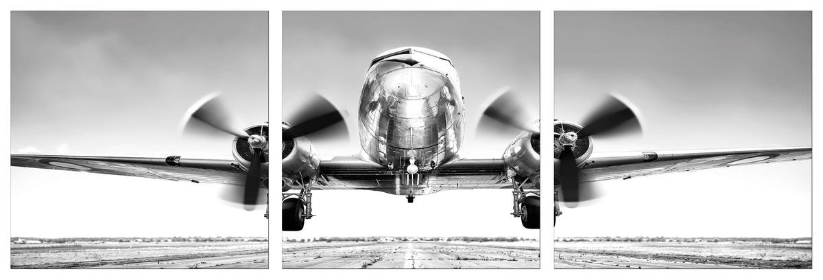 BILDER-SET aus Glas je 50x50 cm Flugzeug schwarz weiß - Weiß, Glas (150/50cm) - artissimo