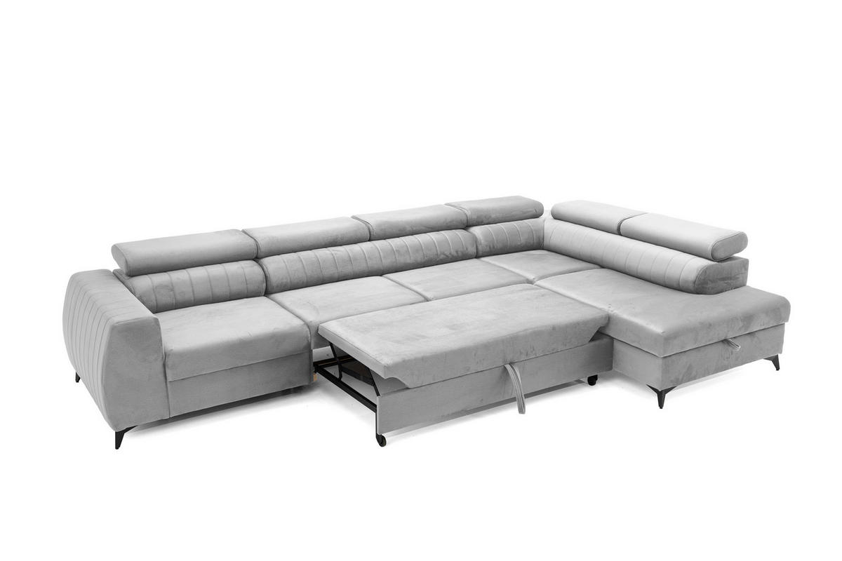 ECKSOFA PIERO MAXI Rechts mit Schlaffunktion 195x125 Velours Grau - Schwarz/Grau, Holz/Textil (203/350cm) - Muffo