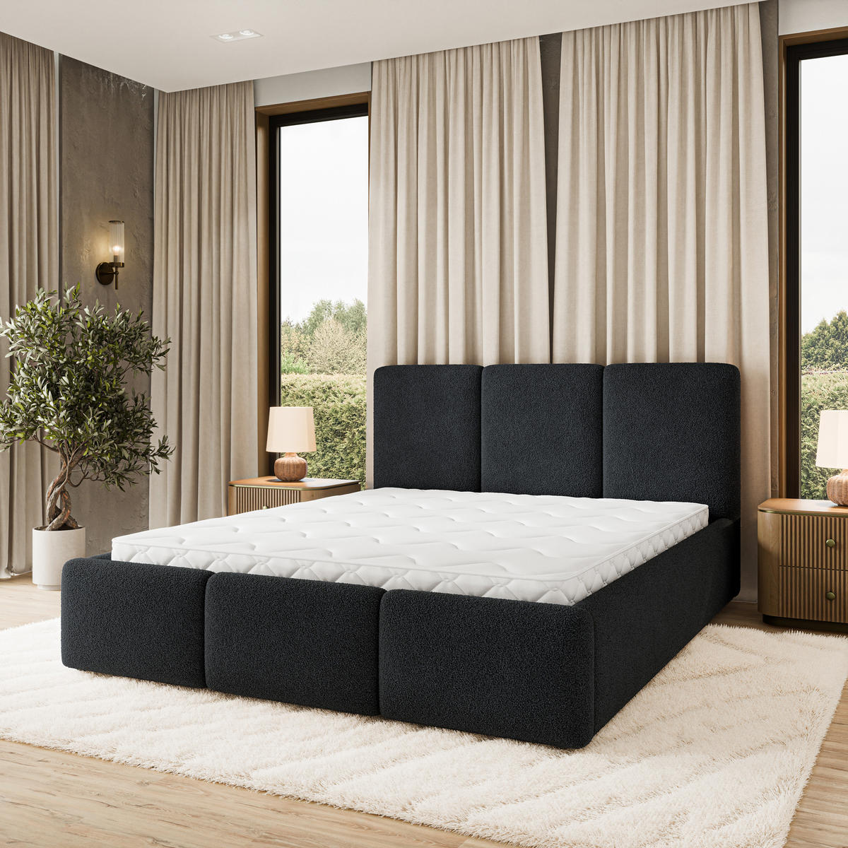 POLSTERBETT MORENA Q 180x200 cm mit Bettkästen - Schwarz - Schwarz, Holz (180/200cm) - MASSENO