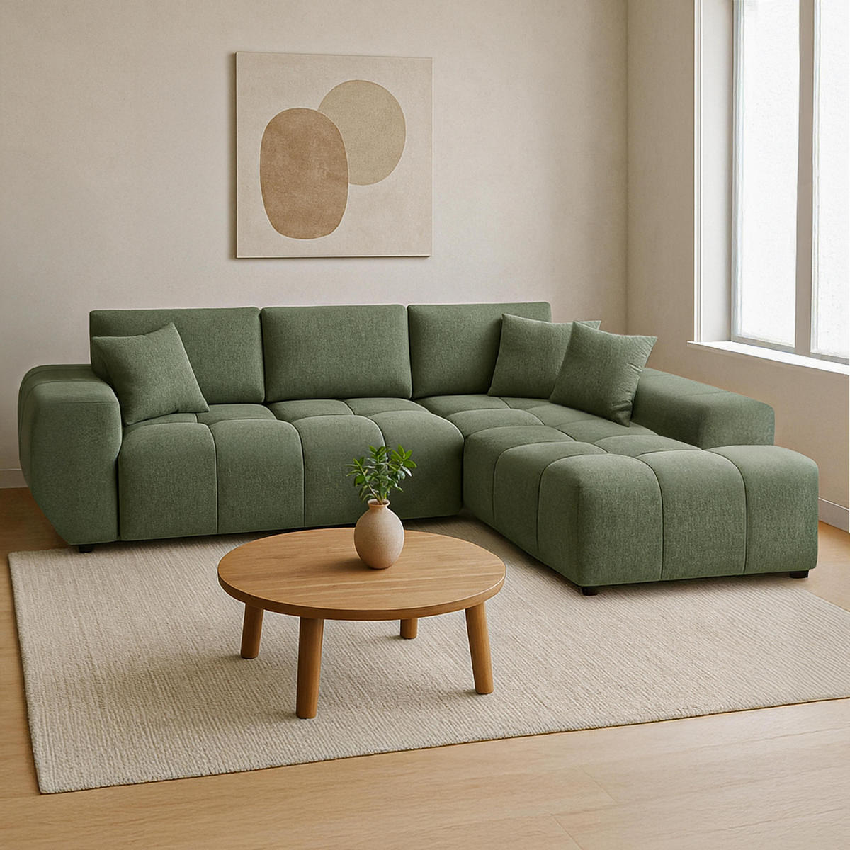 SOFA 3-Sitzer, Grün - Grün, Textil (205/270cm) - Oviala