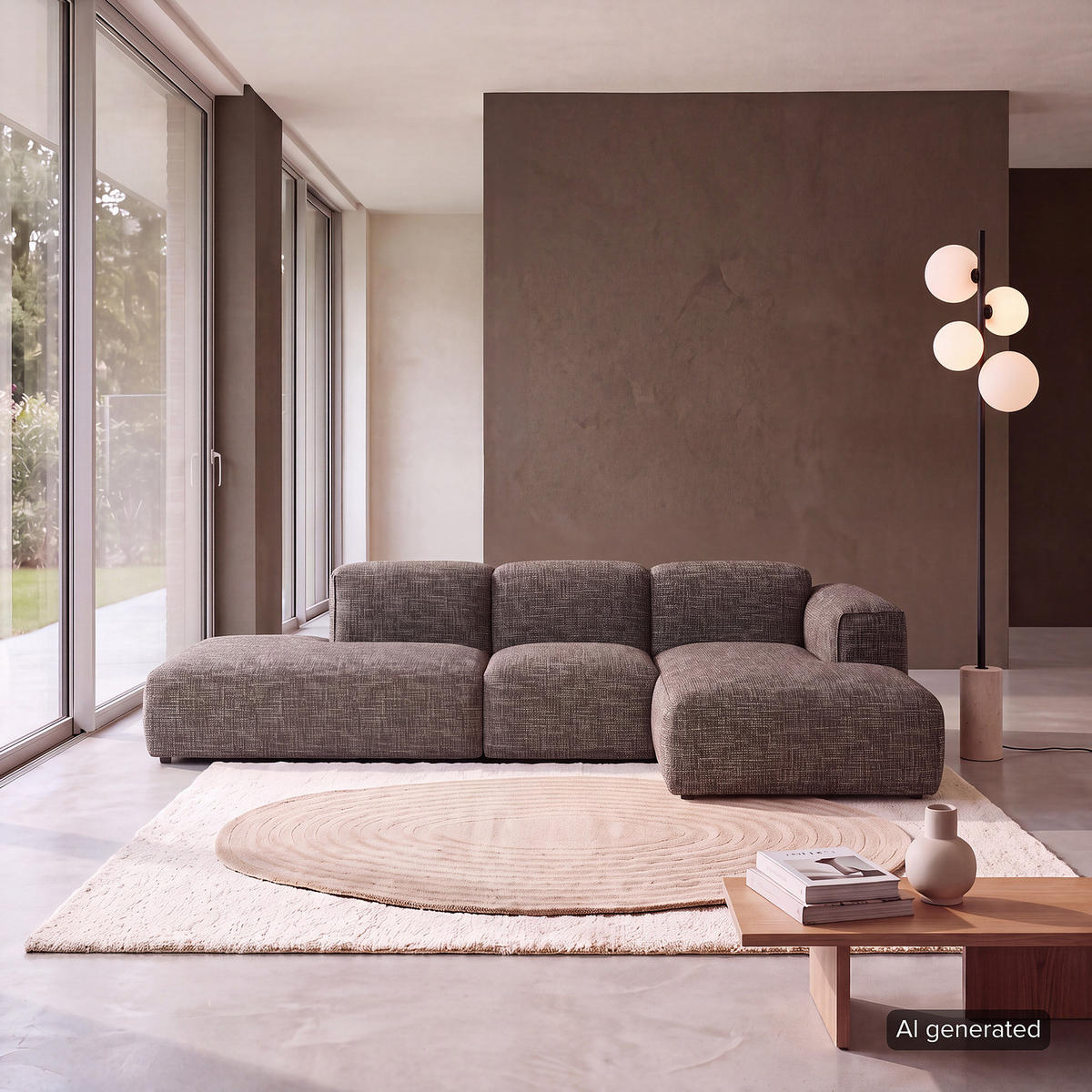 ECKSOFA mit Chaiselongue - Schwarz/Grau, Kunststoff/Textil (290/173cm) - home24