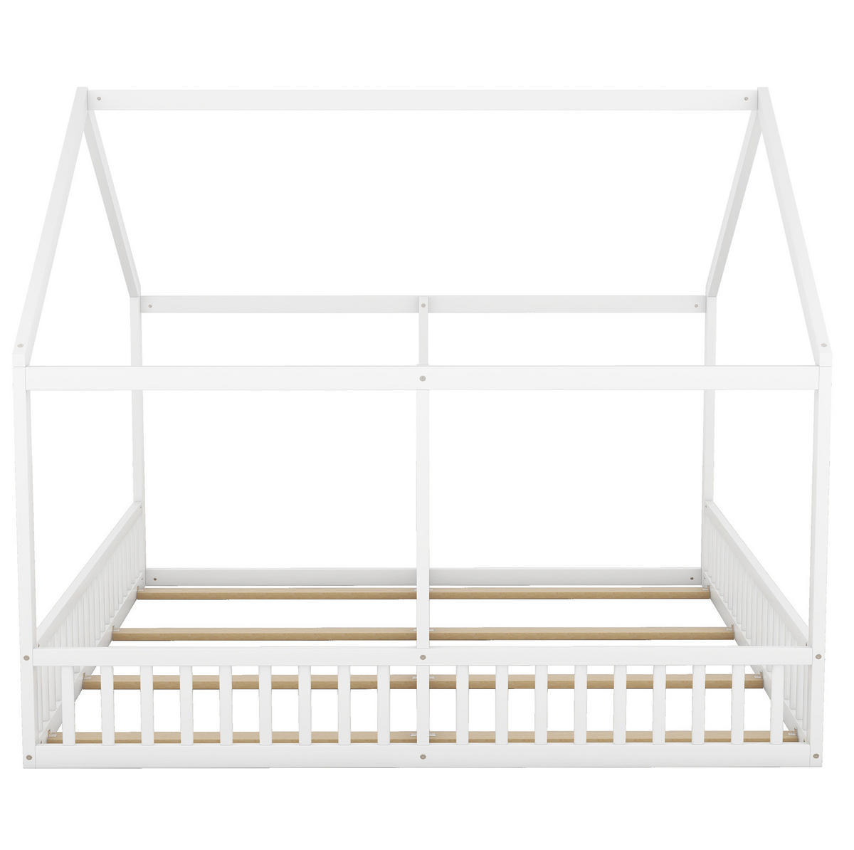 KINDERBETT 90/200 cm 2-in-1 mit Hausdach, Mittelgeländer und Lattenrost, Kiefern /MDF, Weiß - Weiß, Holzwerkstoff (90/200cm) - Redom