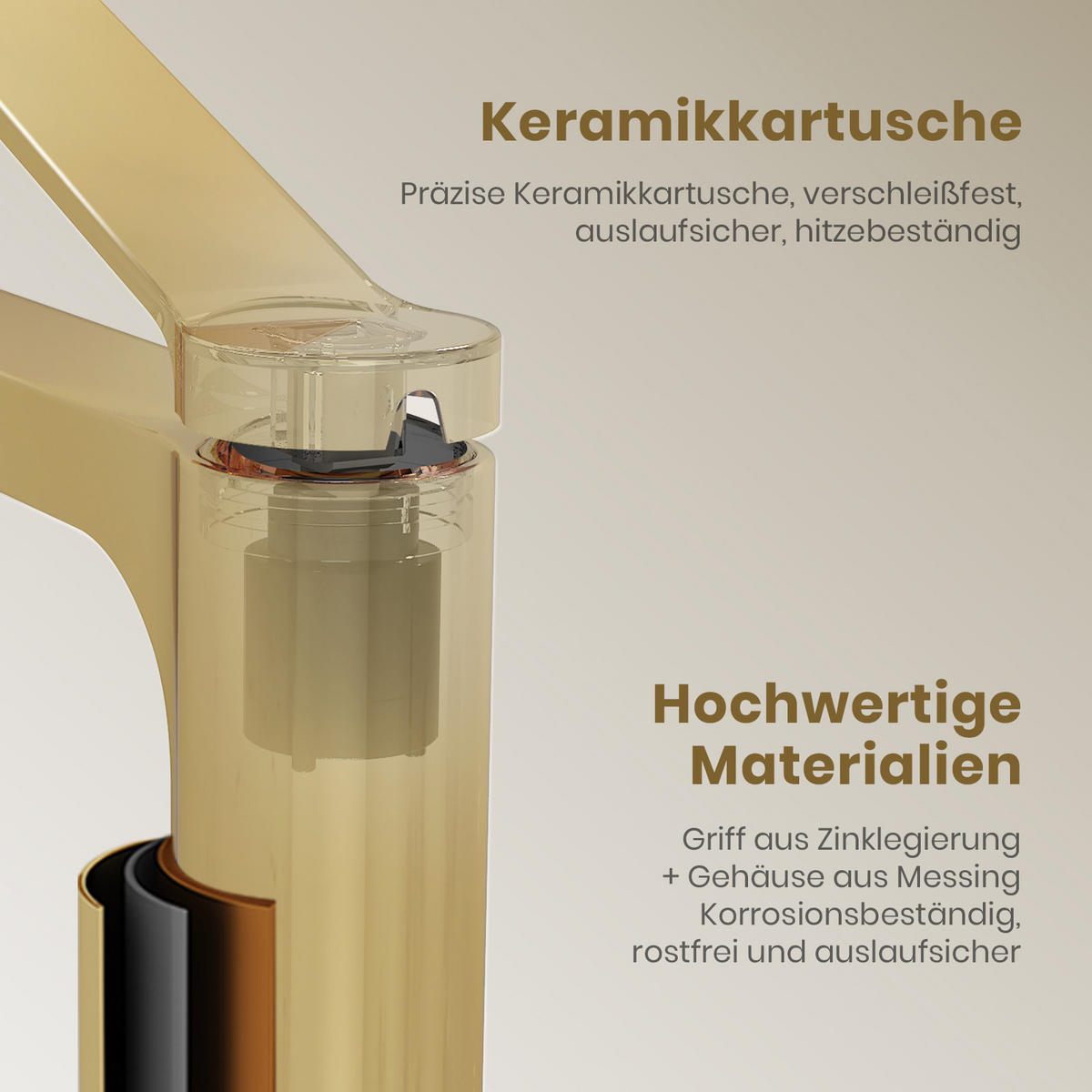 WASCHTISCHARMATUR mit Zertifiziertem Filterelement Champagnergold Hoher Stil - Goldfarben, Metall (23.3/4.6/33.5cm) - EMKE