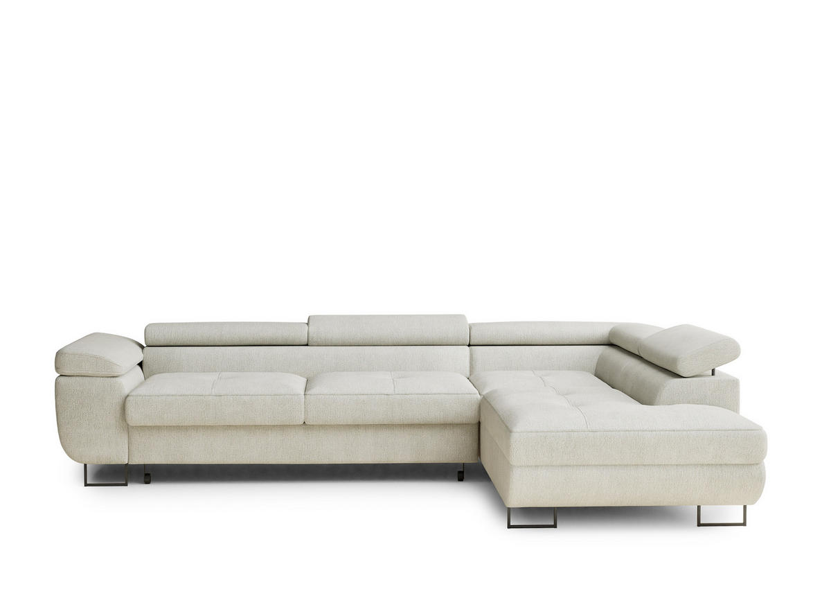 ECKSOFA Concord Creme Chenille-Stoff - Rechts Seite - Creme/Schwarz, Holz/Holzwerkstoff (277/203cm) - Maison de Reve
