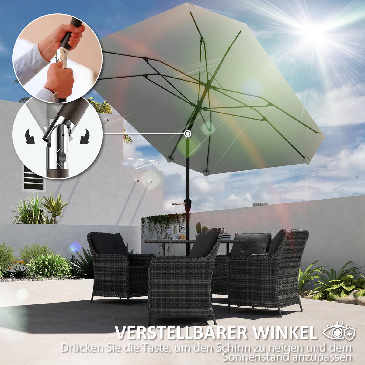 SONNENSCHIRM Ø233 cm - Dunkelgrau, Kunststoff (233/233cm) - Outsunny