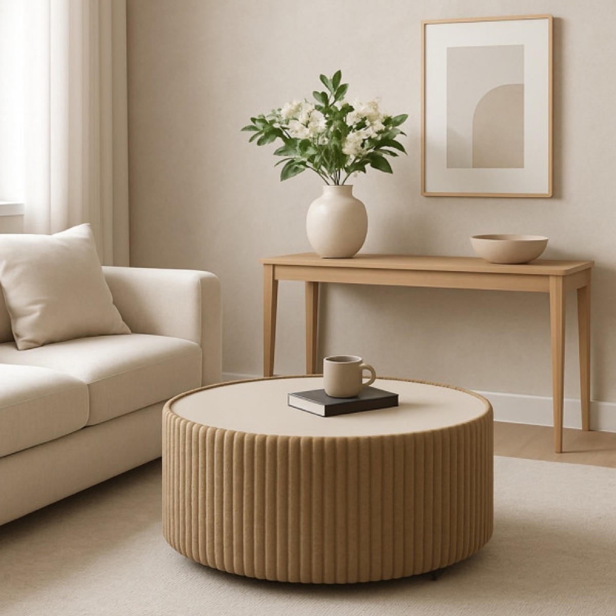 TISCH Beige MIJA Gepolstert Tilia - Beige, Holzwerkstoff (89/89/42cm) - Sepro Meble