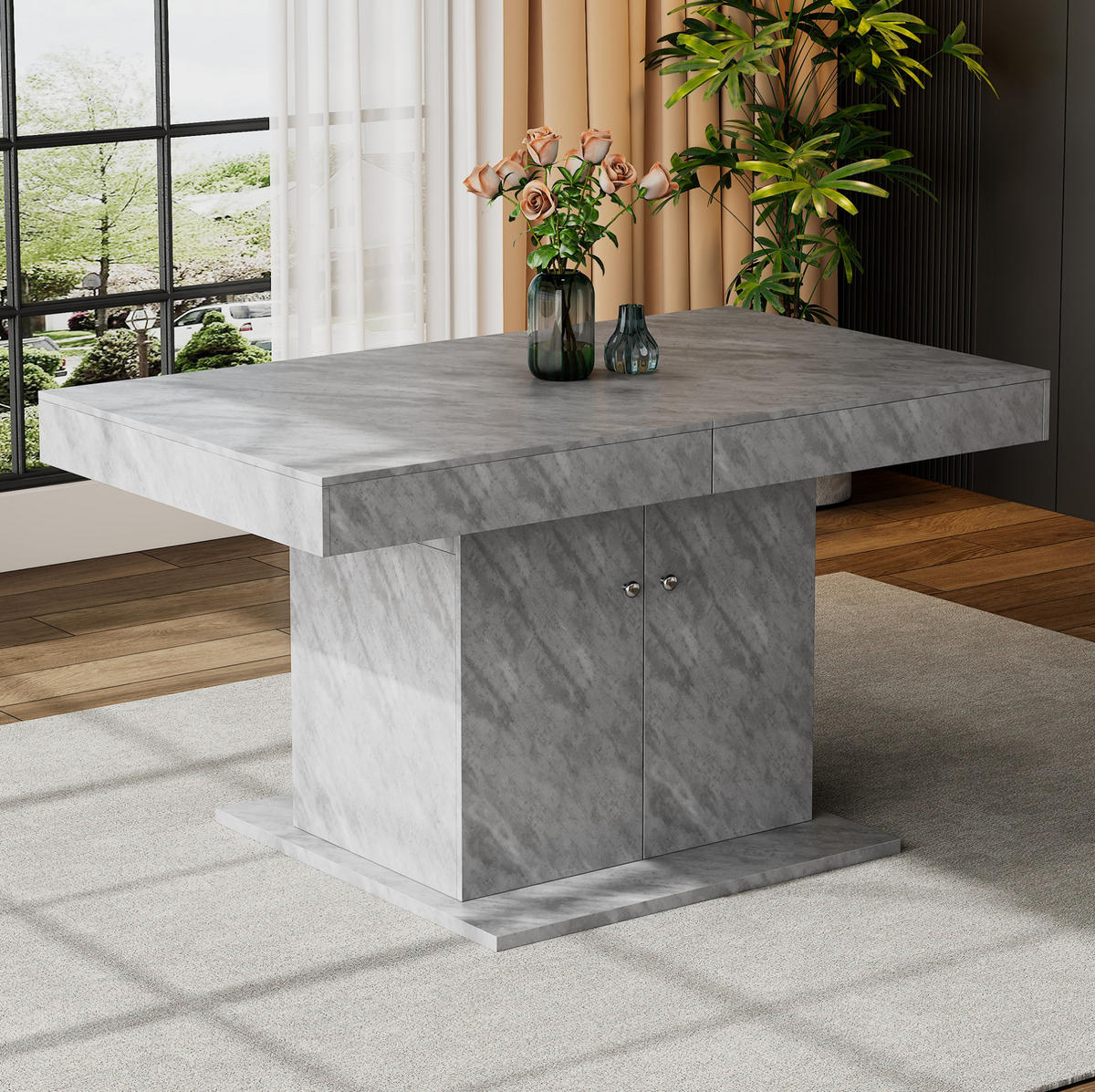 ESSTISCH 140-180x80x76 cm in Grau aus Spanplatte mit automatischer Teleskop-Erweiterung und Stauraum - Grau, Holzwerkstoff (80/180/76cm) - Modfu