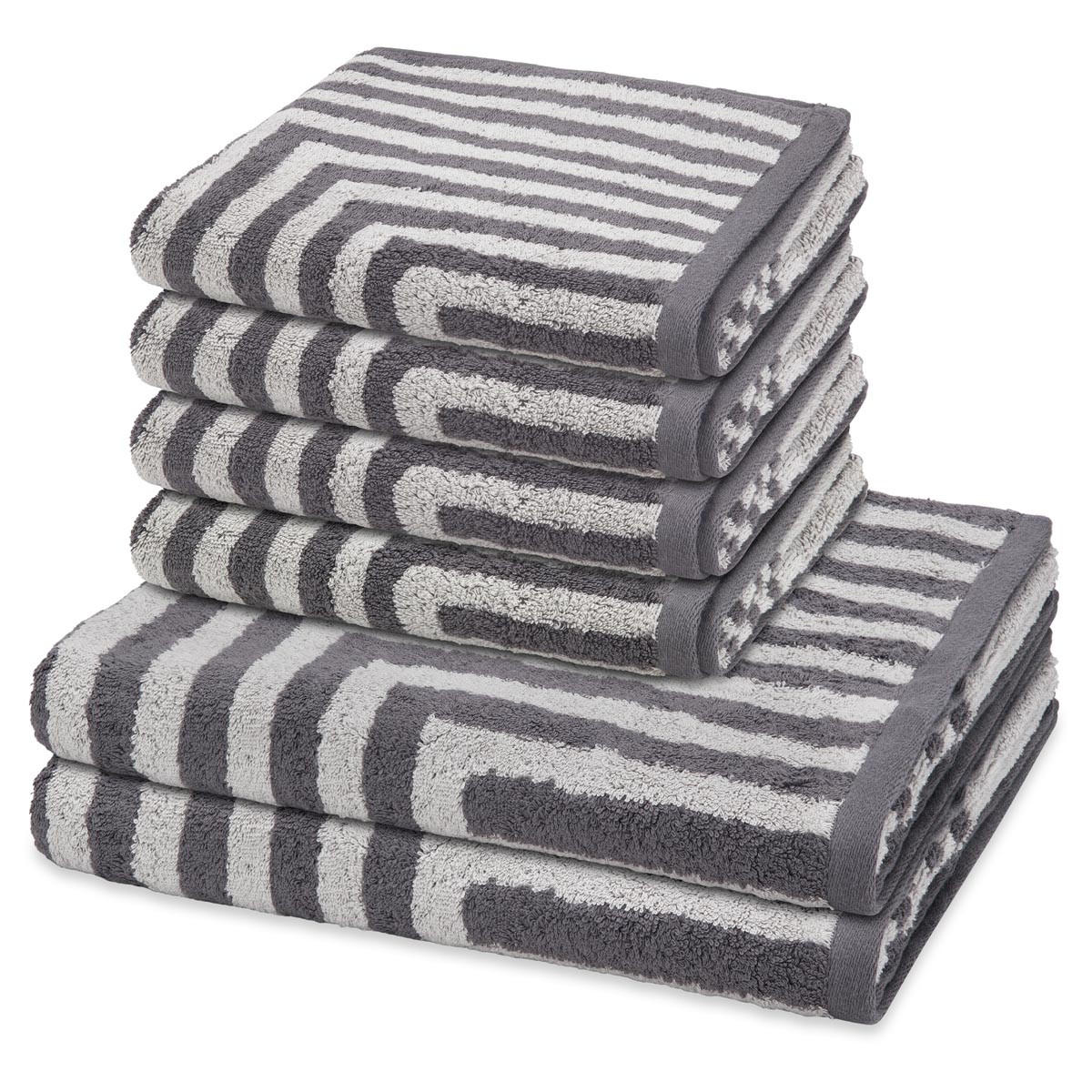 FROTTIERSET Grafik 6-teilig - Dunkelgrau, Textil (50/100cm) - Ross