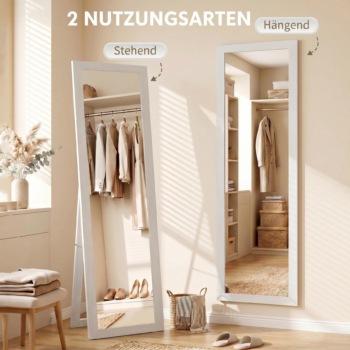 STANDSPIEGEL 2er-Set Weiß 37.0/3.8/157.0 cm - Weiß, Holzwerkstoff (3.8/157/37cm)